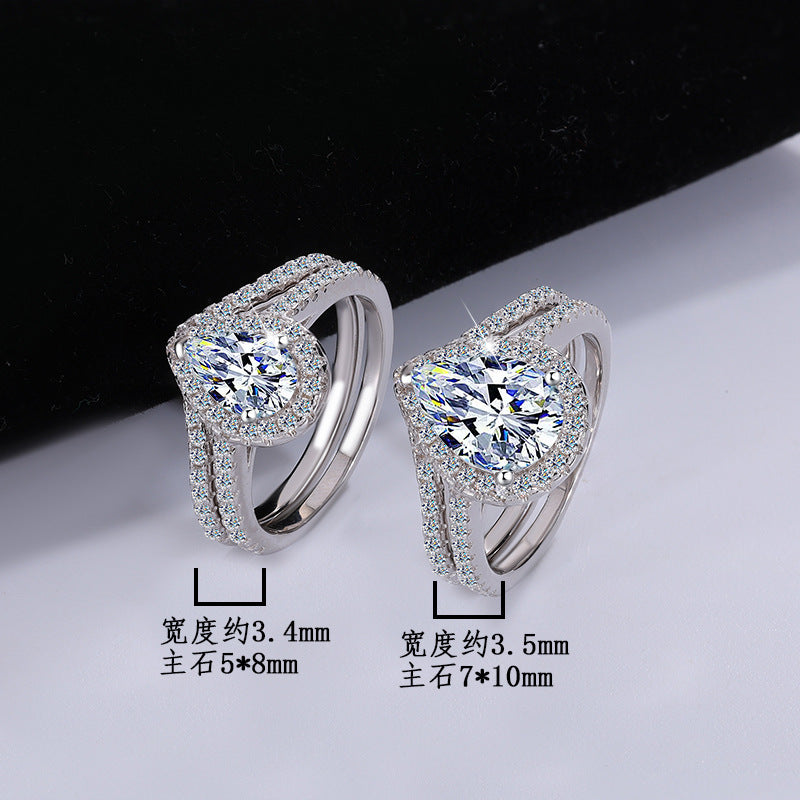 Exclusive for cross-border S925Sterling Silver Moissanite Water Drop Set Ring Luxury Inlaid Ring Women's Set European and American Fashion Stacking Women's Ring