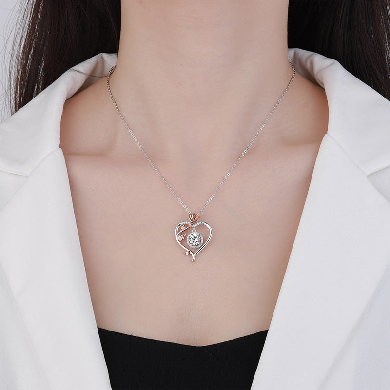Cross-Border Europe and America S925Sterling Silver Beating Heart Clavicle Chain Necklace for Women Simple High-end Pendant Jewelry Wholesale Accessories