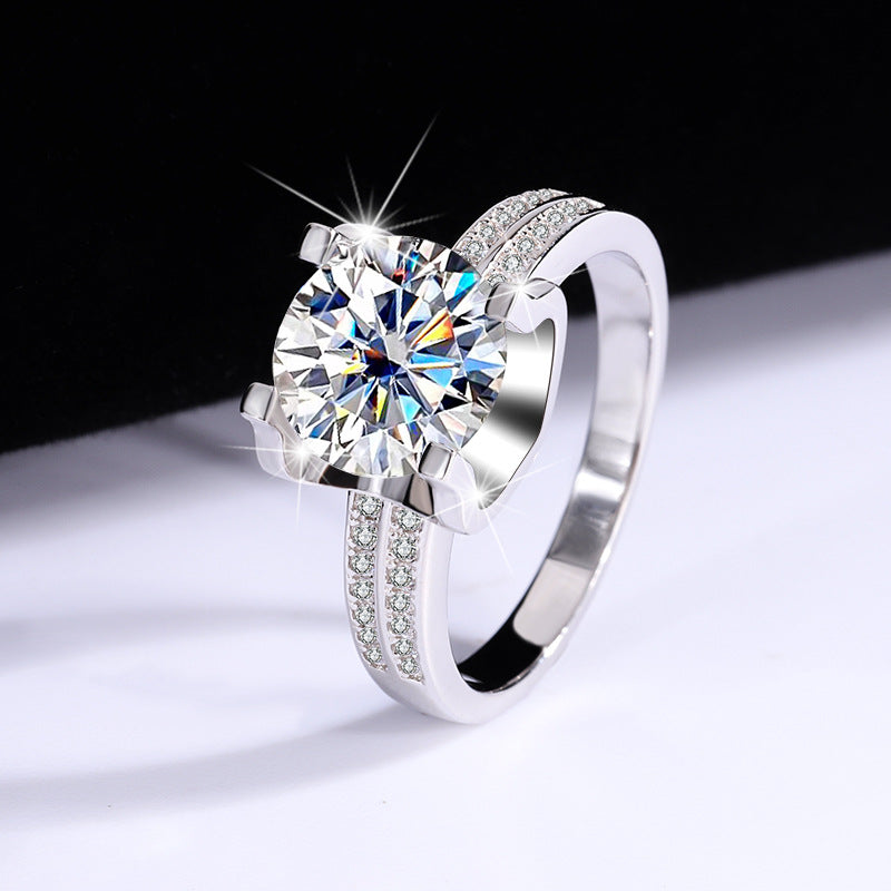 s925Silver Ring Bull Head3Claroissanite Diamond Ring for Women Double Row Diamond Ring Pigeon Egg Wedding Ring Live Streaming Exquisite
