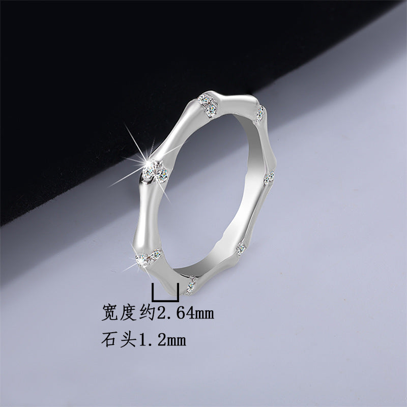 S925Pure Silver French Light Luxury Bamboo Knot Moissanite Ring Simple Fashion Couple Wedding Moissanite Diamond Couple Rings Wholesale