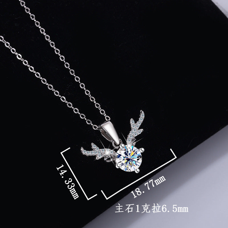 Cross-border Factory Wholesale S925Sterling Silver Moissanite Necklace with Deer Antler Pendant Fashionable High-end Versatile