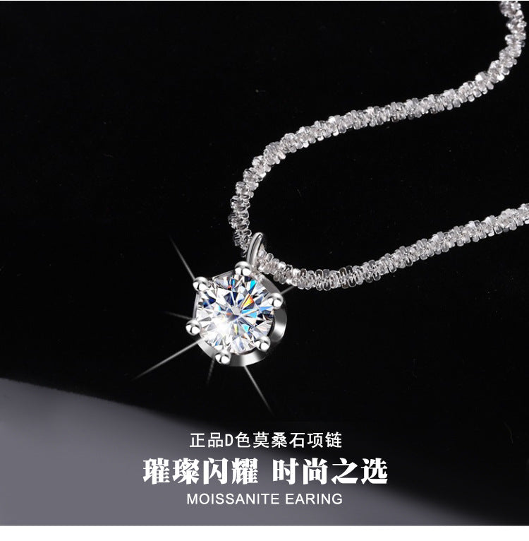 Cross-Border S925Pure Silver Sparkling Cauliflower Chain Moissanite Six-Claw Necklace for Women Niche Light Luxury Fashion Collarbone Chain