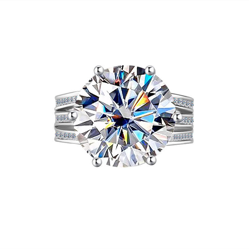 Cross-border European and American Luxury Pigeon Egg S925Silver Crescent Moon Eye Moissanite Ring High-end Ultra Sparkling Women's Ring Wholesale