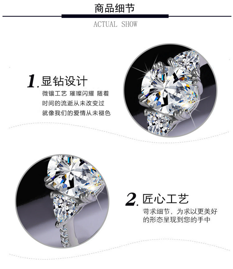 Amazon eBay Cross-Border Delivery925Sterling Silver2Carat Egg-Shaped Women's Moissanite Closed Ring Factory Direct Sale
