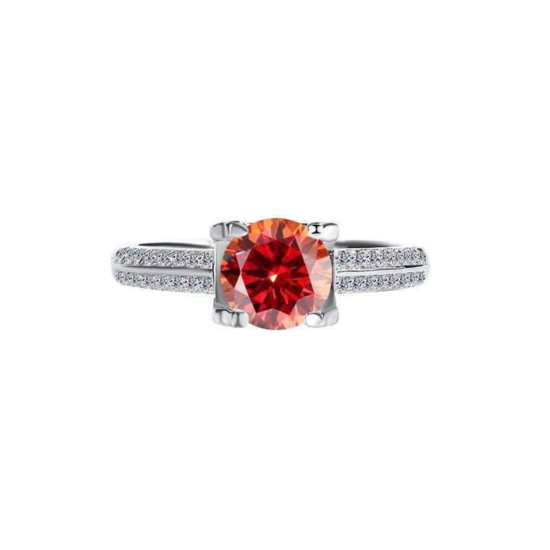 Cross-Border Genuine Four-Claw Double Row Bull Head Style Ring for Women, Pure Silver Moissanite Simulated Diamond Couple Ring, Wedding Ring for Women