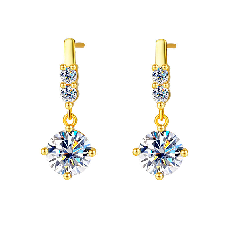 Cross-Border Factory Direct Sales S925Silver Tassel Dynamic Earrings Moissanite Stud Earrings for Women Moissanite Earrings Exquisite Craftsmanship Ear Jewelry
