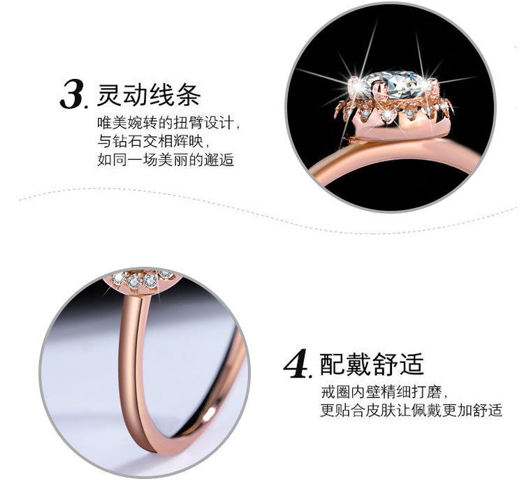 925Sterling Silver D Moissanite Rose Gold Small Round Bag Simple Fashion Classic Wedding Ring Live Source