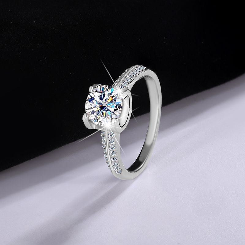 Cross-Border Genuine Four-Claw Double Row Bull Head Style Ring for Women, Pure Silver Moissanite Simulated Diamond Couple Ring, Wedding Ring for Women