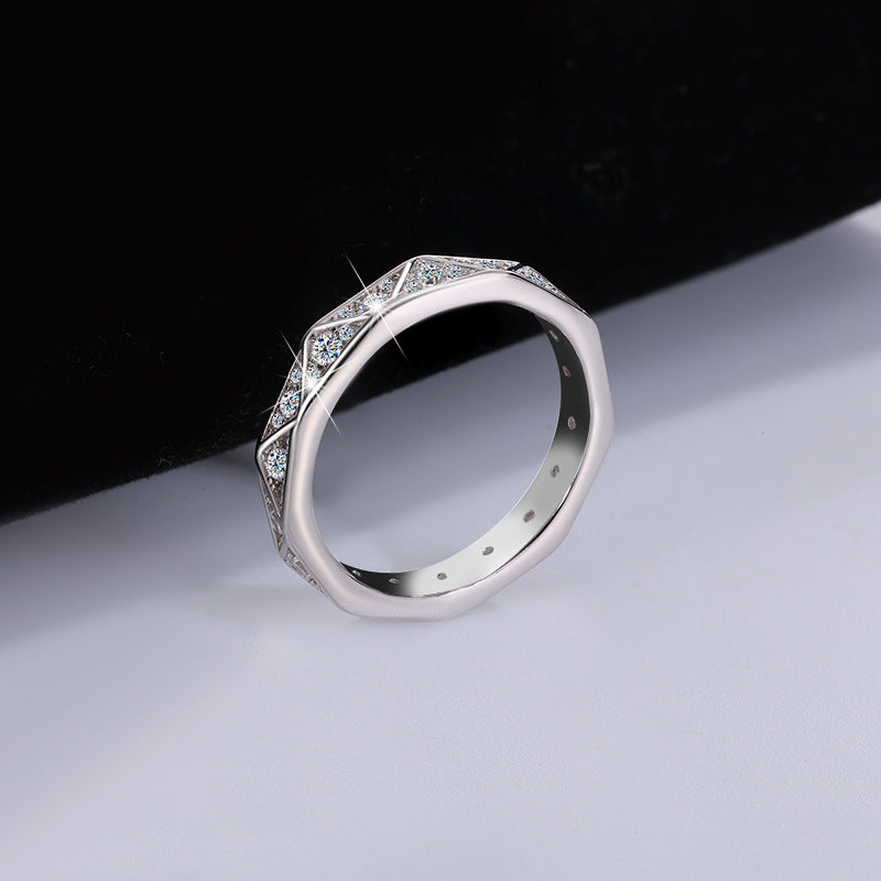 Cross-border hot selling S925Silver and You Companion Couple Rings Moissanite Full Inlay Row Rings Diamond-Shaped Rings Source Factory