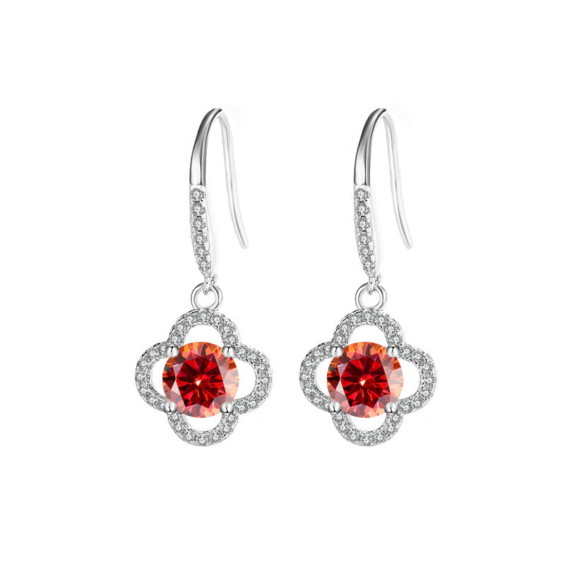 Cross-Border S925Sterling Silver Moissanite Four-Leaf Clover Ear Hooks Xiaohongshu Earrings Cluster Full Diamond Elegant Simple Women's Ear Jewelry