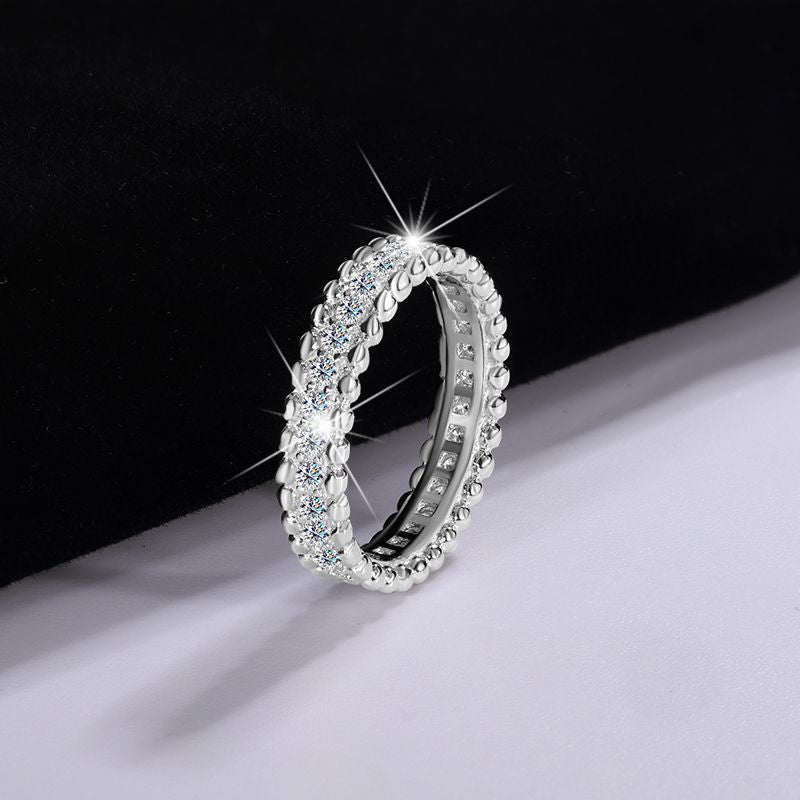 Cross-border hot selling S925Sterling Silver Kaleidoscope Bead Edge Full Diamond Ring Female Moissanite Ring Starry Sky Ring Wholesale