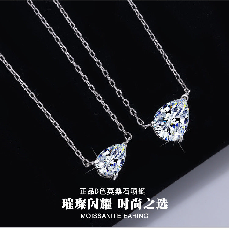 S925Sterling Silver Moissanite Water Drop Necklace Simple High-end Versatile Pear-shaped Pendant Women's Collarbone Chain Factory Wholesale
