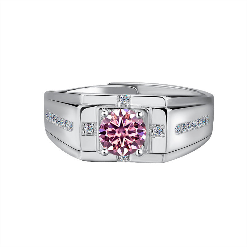 S925Sterling Silver Moissanite Ring Platinum Plated Knight Men's Ring One Carat Simple Elegant Men's Wedding Ring Factory Wholesale