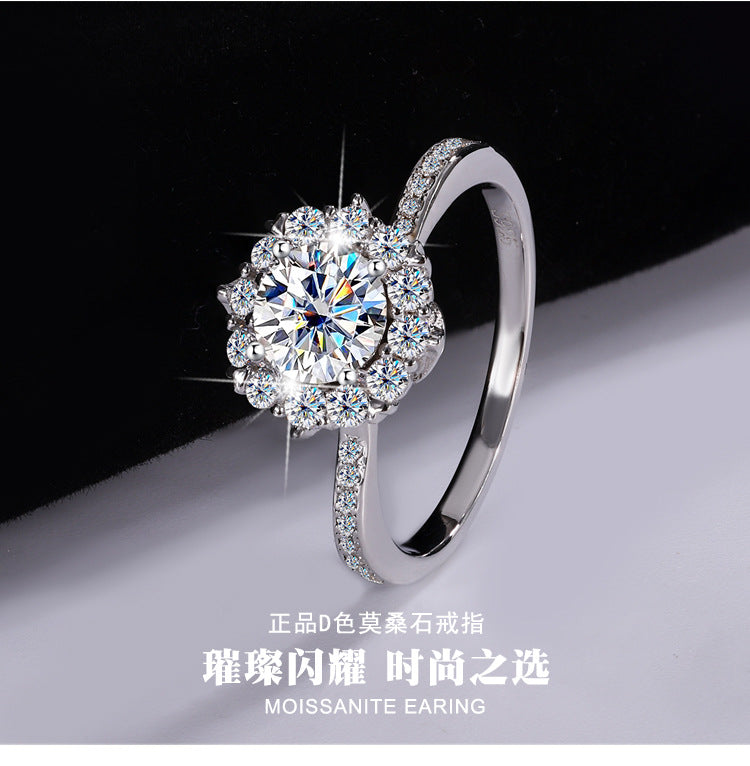 S925Silver Moissanite Galaxy Diamond Ring for Women, Platinum Plated, Proposal, Wedding, Princess, Radiant Star Diamond Ring Wholesale