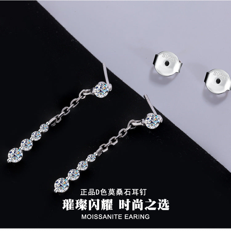 Cross-Border Wholesale S925Sterling Silver Moissanite Tassel Earrings Long Fashion High-end Moissanite Earrings Factory Wholesale