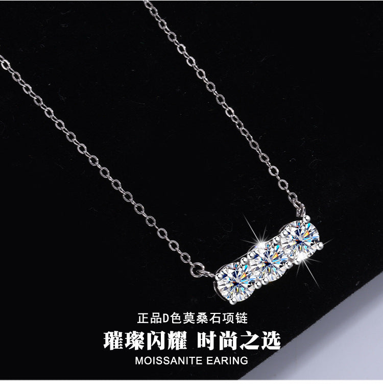 Europe and America S925Silver Sansheng Stone Pendant Moissanite Full Diamond Necklace for Women Light Luxury Simple Moissanite Collarbone Chain Wholesale