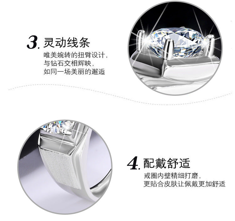 Cross-border hot selling S925Sterling Silver Moissanite Couple Rings Adjustable Open Proposal Wedding Rings Factory Wholesale