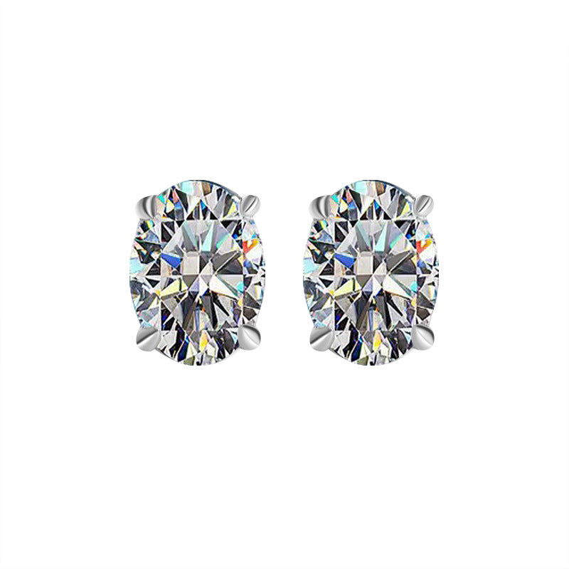 Cross-border hot selling925Sterling Silver Pigeon Egg Moissanite Egg Shape4Claw Earrings for Women, Chanel Style Earrings, In Stock Wholesale
