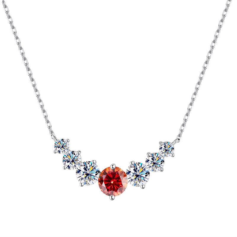S925Pure Silver Smiling Seven Princess Moissanite Necklace High-end Versatile Collarbone Chain Moissanite Pendant Wholesale