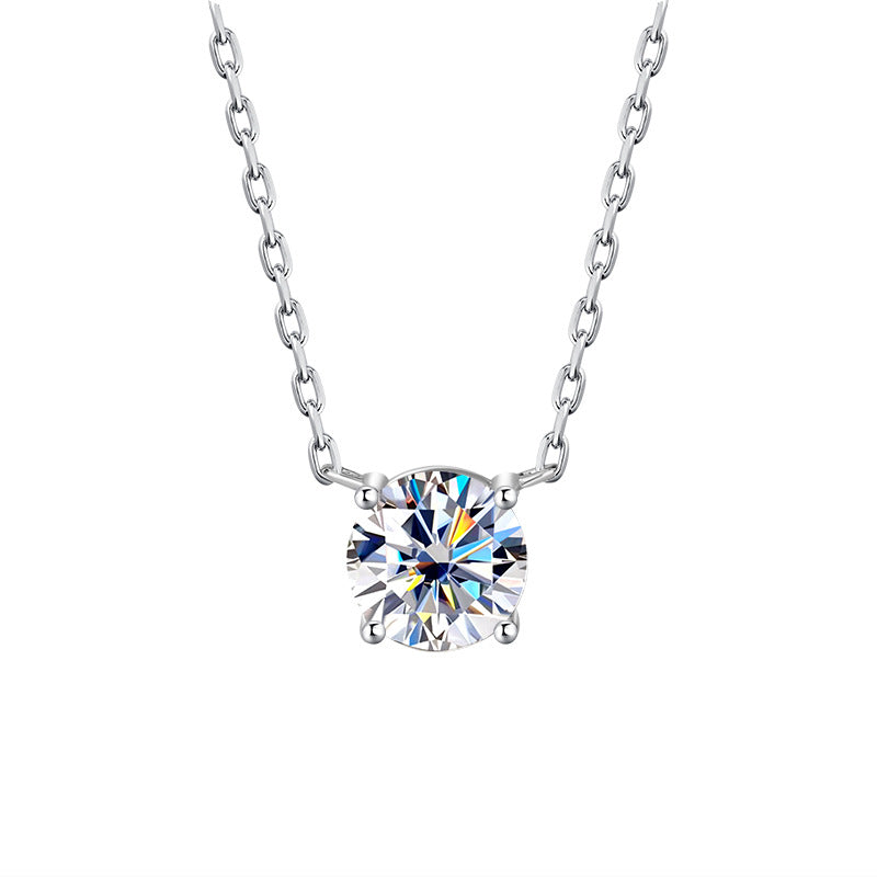 S925Sterling Silver Moissanite Classic Four-Prong Necklace for Women Plated PT 950Moissanite Light Luxury Collarbone Chain Live Streaming Hot Item