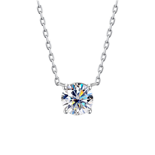 S925Sterling Silver Moissanite Classic Four-Prong Necklace for Women Plated PT 950Moissanite Light Luxury Collarbone Chain Live Streaming Hot Item