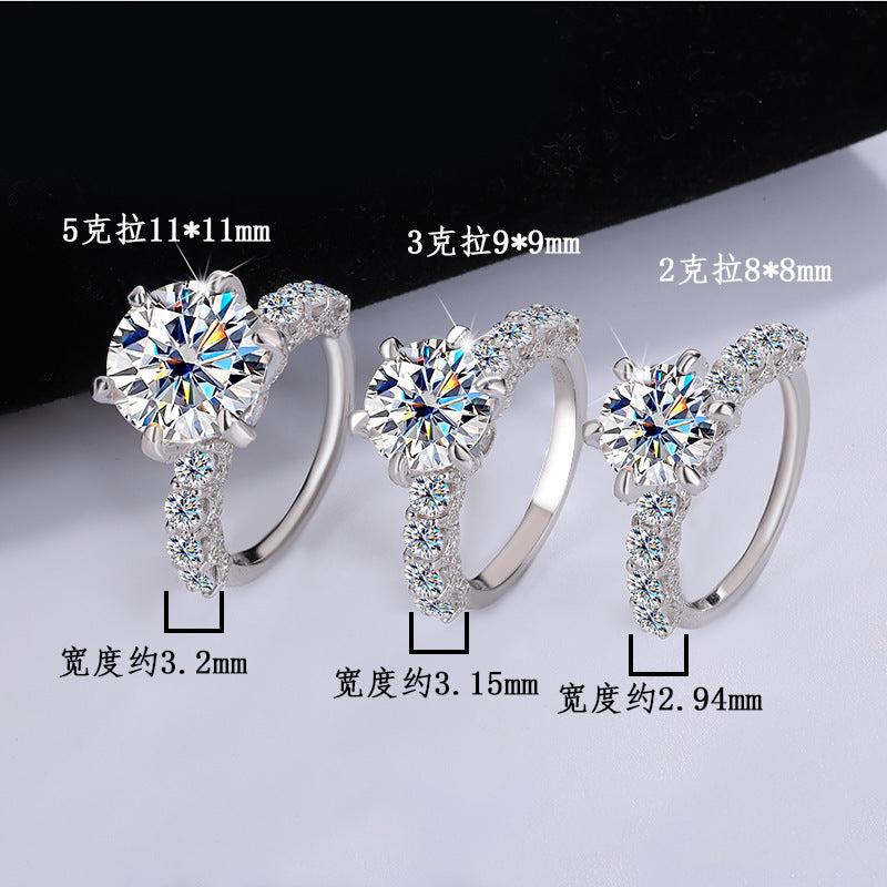 S925Silver Luxury Inlaid Moissanite White Moonlight Ring Light Luxury Exquisite Fashion High-end Goddess Style Women's Ring Factory Wholesale