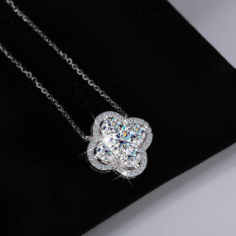 Cross-Border New Products S925Sterling Silver Moissanite Lucky Clover Necklace for Women Moissanite Full Diamond Collarbone Chain Factory Wholesale