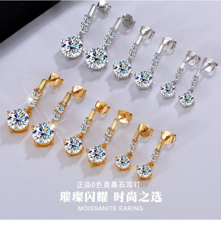 Cross-Border Factory Direct Sales S925Silver Tassel Dynamic Earrings Moissanite Stud Earrings for Women Moissanite Earrings Exquisite Craftsmanship Ear Jewelry