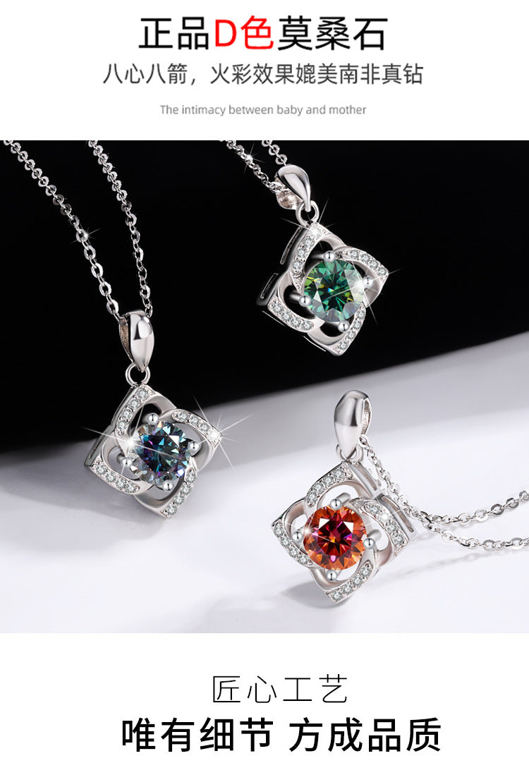 s925Sterling Silver Four-Leaf Clover Necklace Silver Pendant Moissanite Necklace for Women Classic Fashion Collarbone Chain In Stock Wholesale