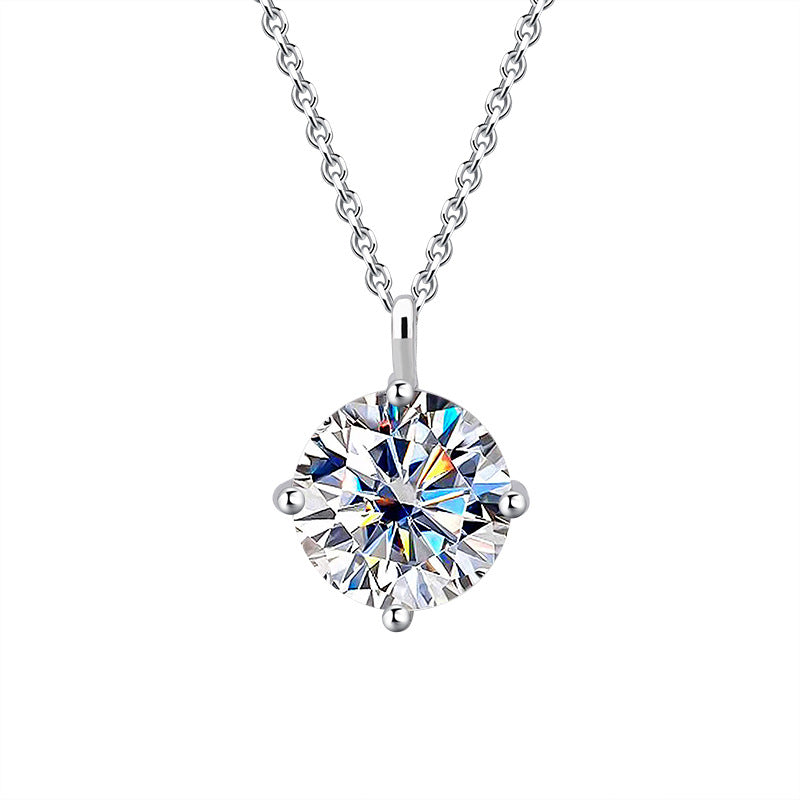 S925Sterling Silver Classic Four-Claw Moissanite Pendant Necklace for Women Fashion High-End Collarbone Chain Jewelry Wholesale