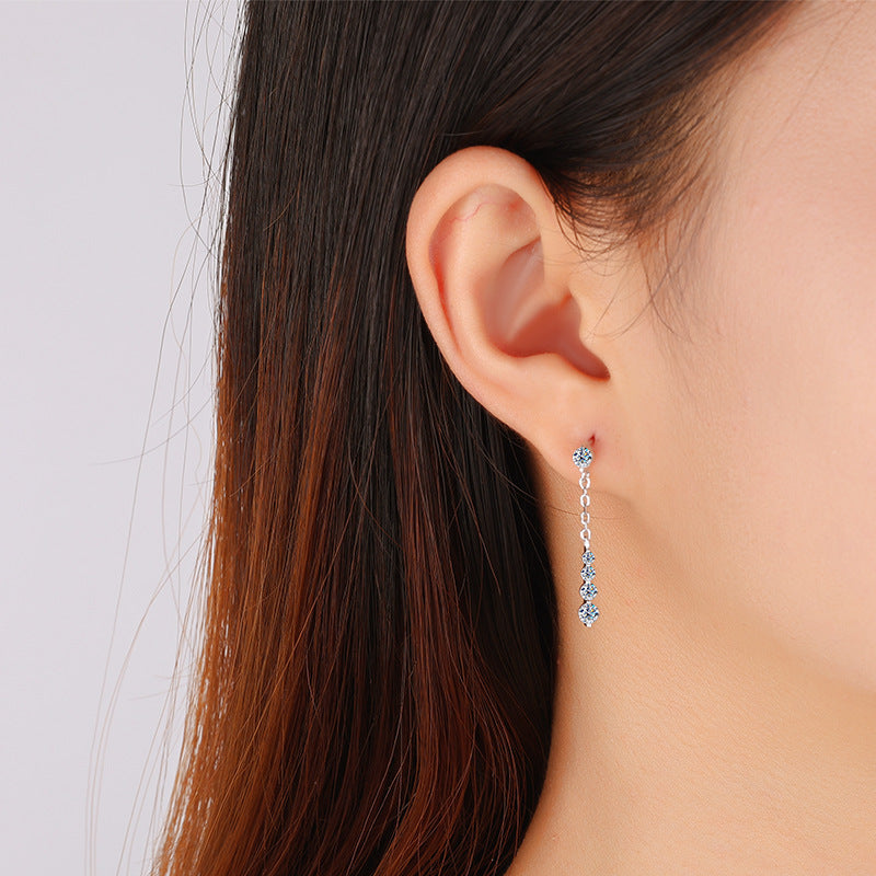 Cross-Border Wholesale S925Sterling Silver Moissanite Tassel Earrings Long Fashion High-end Moissanite Earrings Factory Wholesale