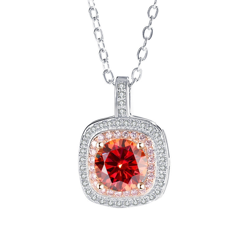 Exclusive for cross-border S925Sterling Silver Square Pendant Necklace for Women with Micro Pave Moissanite Diamond Pendant Clavicle Chain Wholesale for Live Streaming