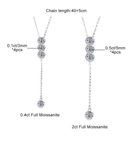 Cross-Border S925Pure Silver Tassel Necklace for Women with Moissanite Diamond Pendant, Simple and Luxurious Versatile Collarbone Chain, Wholesale from Manufacturer