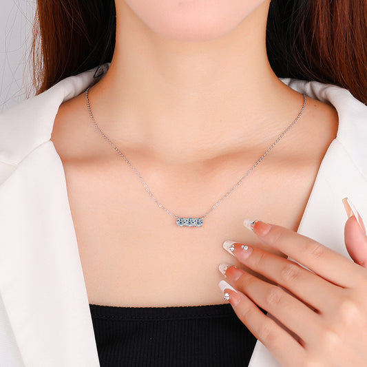 Europe and America S925Silver Sansheng Stone Pendant Moissanite Full Diamond Necklace for Women Light Luxury Simple Moissanite Collarbone Chain Wholesale