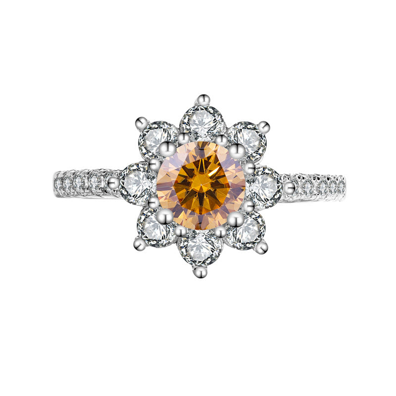 Sterling Silver925Moissanite Ring for Women Silver Ring Flower Diamond Ring TikTok Live Genuine Diamond Source Dropshipping