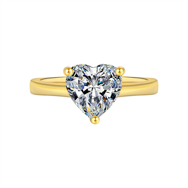 Best seller in europe and america S925Sterling Silver Heart-shaped Moissanite Ring Simple Classic Love Moissanite Women's Ring Factory Wholesale