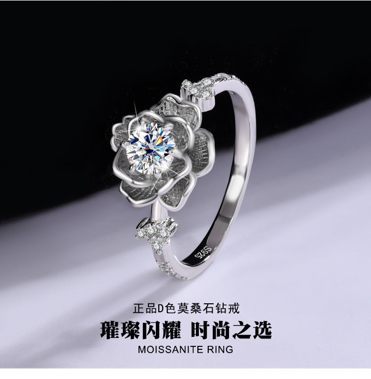 Exclusive for cross-border S925Sterling Silver D Moissanite Water Lily Ring for Women Hot Sale Classic Wedding Live Streaming Wholesale