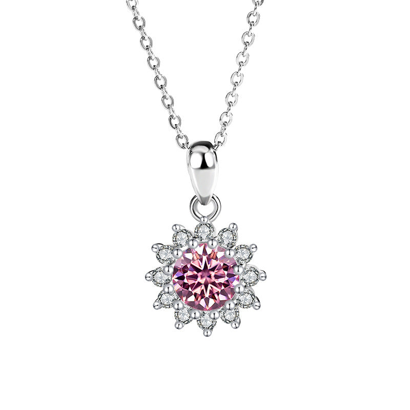 Genuine Moissanite Necklace for Women, Pure Silver Sunflower Diamond Pendant, Women's Light Luxury Versatile Collarbone Chain, Birthday Gift