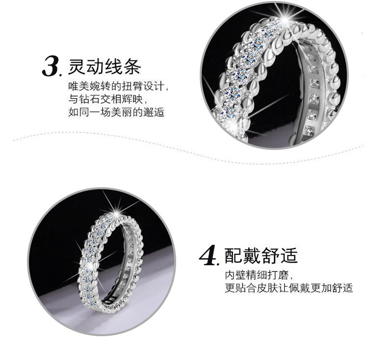 Cross-border hot selling S925Sterling Silver Kaleidoscope Bead Edge Full Diamond Ring Female Moissanite Ring Starry Sky Ring Wholesale
