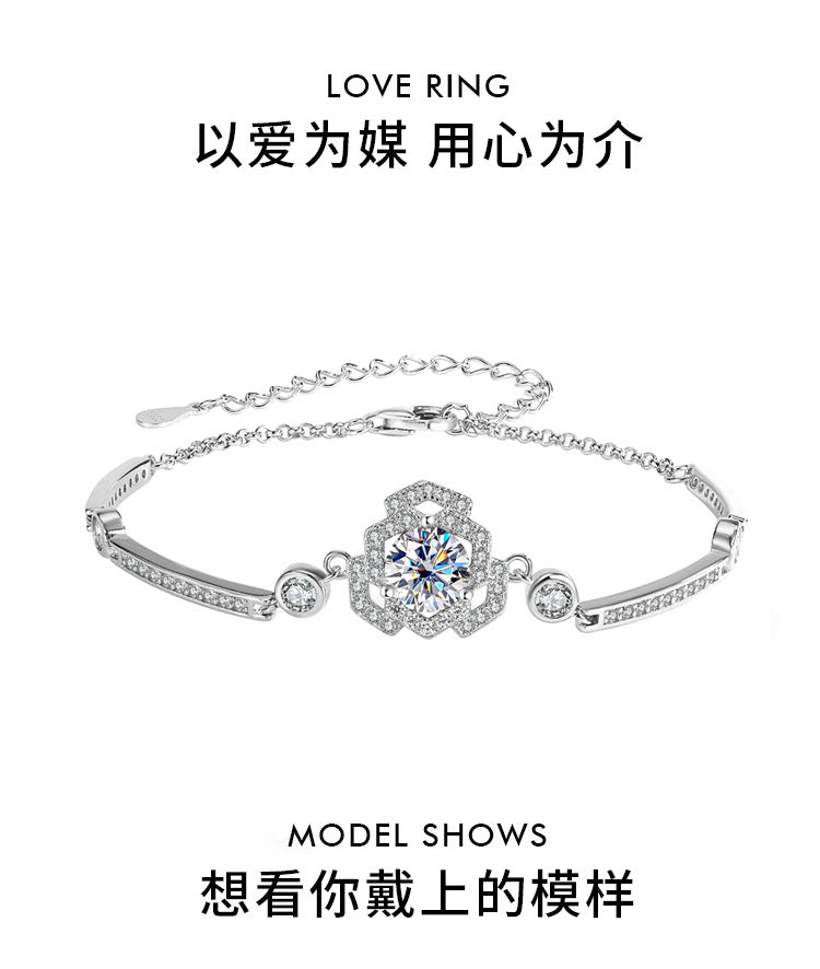 S925Silver Moissanite Rose Bracelet Moissanite Camellia Simple Style TikTok Kuaishou Live Streaming Factory Direct Sale