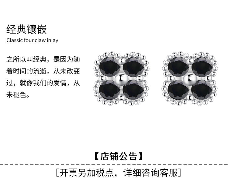Cross-border hot S925Sterling Silver Black Moissanite Four-Leaf Clover Earrings Light Luxury High-End Jewelry Flower Full Diamond Wholesale
