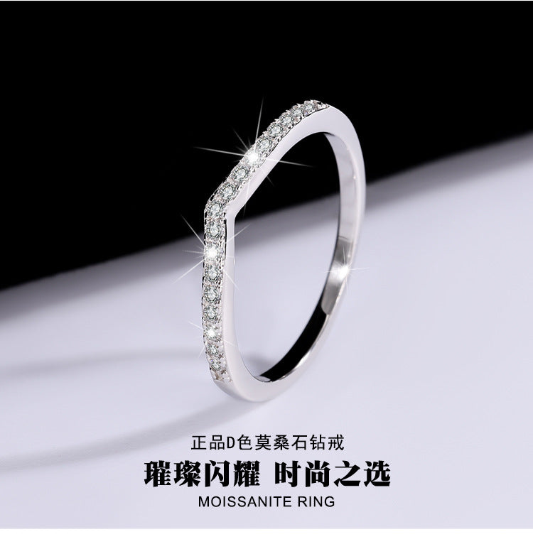 Sterling Silver V Moissanite Ring for Women, Stackable, Simple Couple Design, Pure Silver Plated18K Platinum Factory Direct Sale Heart Shape