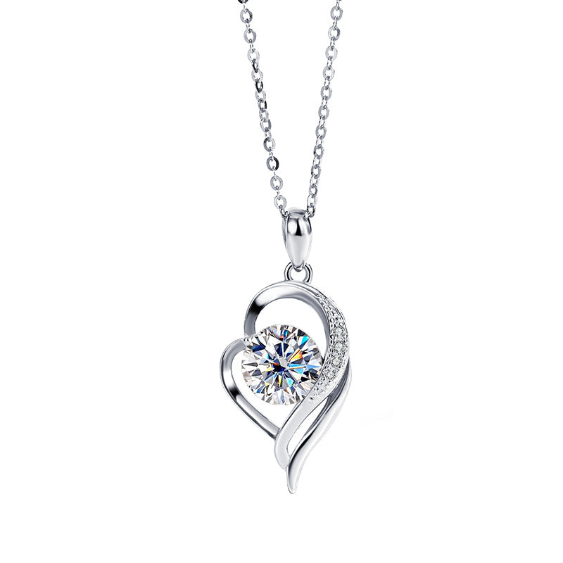 925Sterling Silver VVS1Level Moissanite Diamond Love You Forever One Carat Diamond Necklace Light Luxury Versatile Collarbone Chain
