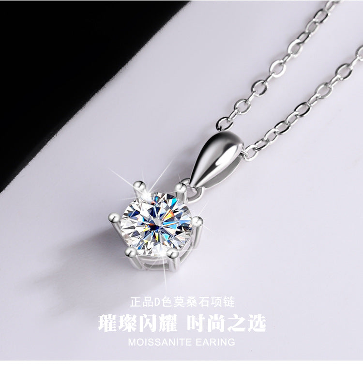 s925Sterling Silver Classic Six-Claw Pendant Moissanite Necklace for Women Classic Fashion Collarbone Chain Jewelry Direct Wholesale