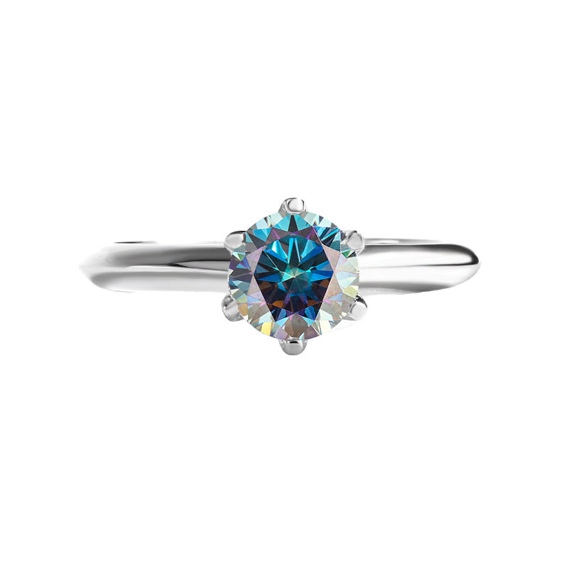 S925Sterling Silver Ring T Six-Prong Moissanite Ring for Women Classic Six-Prong Crown Proposal Ring Wholesale