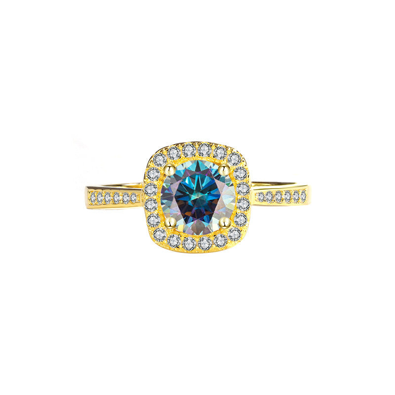 Cross-Border925Genuine Silver D Moissanite Ring for Women, Luxurious Diamond Square Bag, Couple Rings, Proposal and Wedding Diamond Ring