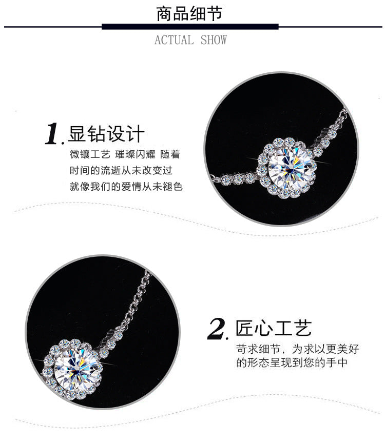 S925Sterling Silver Moissanite Round Bracelet Fashion Simple Small Daisy Bangle for Women Adjustable Size Factory Wholesale