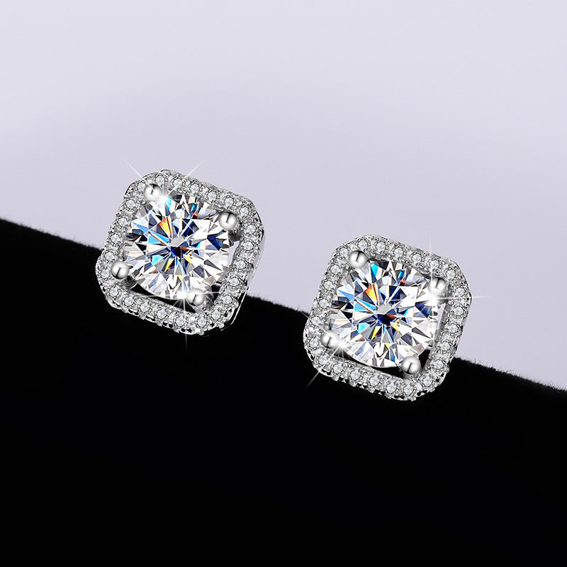 Cross-Border S925Sterling Silver Moissanite Square Bag Three-Piece Set Women's Ring Necklace Women's Earrings TikTok Live Factory Wholesale