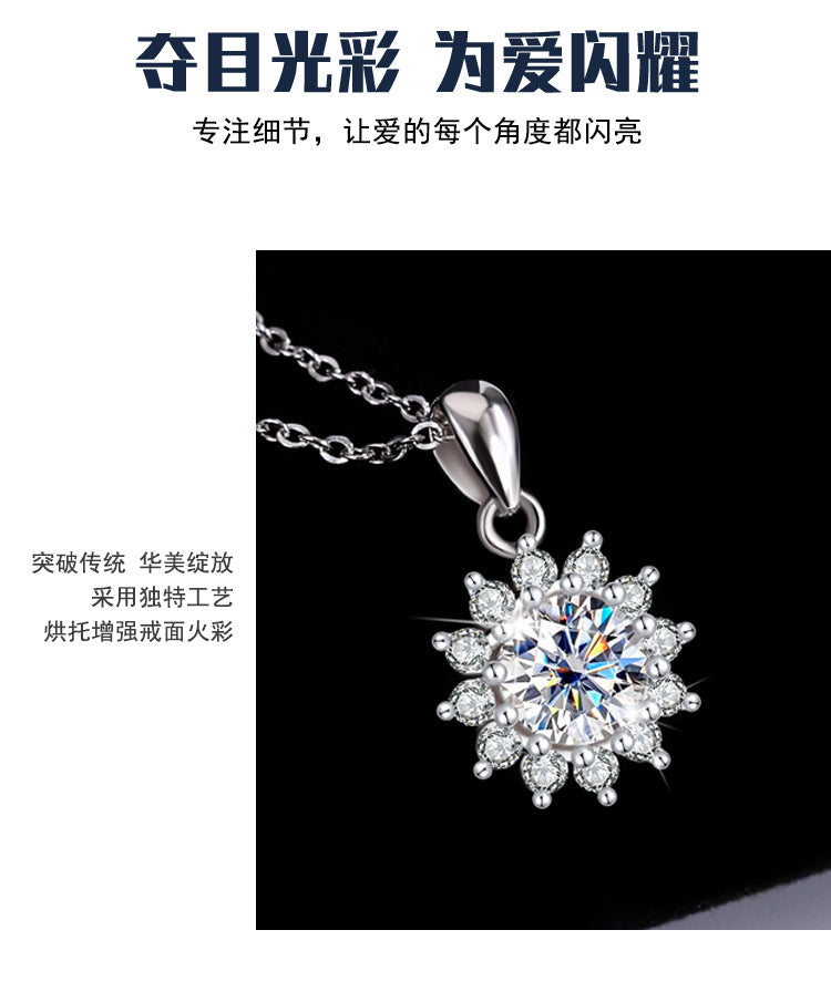 Genuine Moissanite Necklace for Women, Pure Silver Sunflower Diamond Pendant, Women's Light Luxury Versatile Collarbone Chain, Birthday Gift