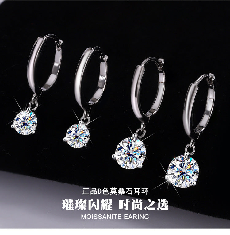 Europe and america cross border S925Sterling Silver Three-Prong Earrings Moissanite Ear Jewelry Classic Simple Hoop Moissanite Stud Earrings Wholesale